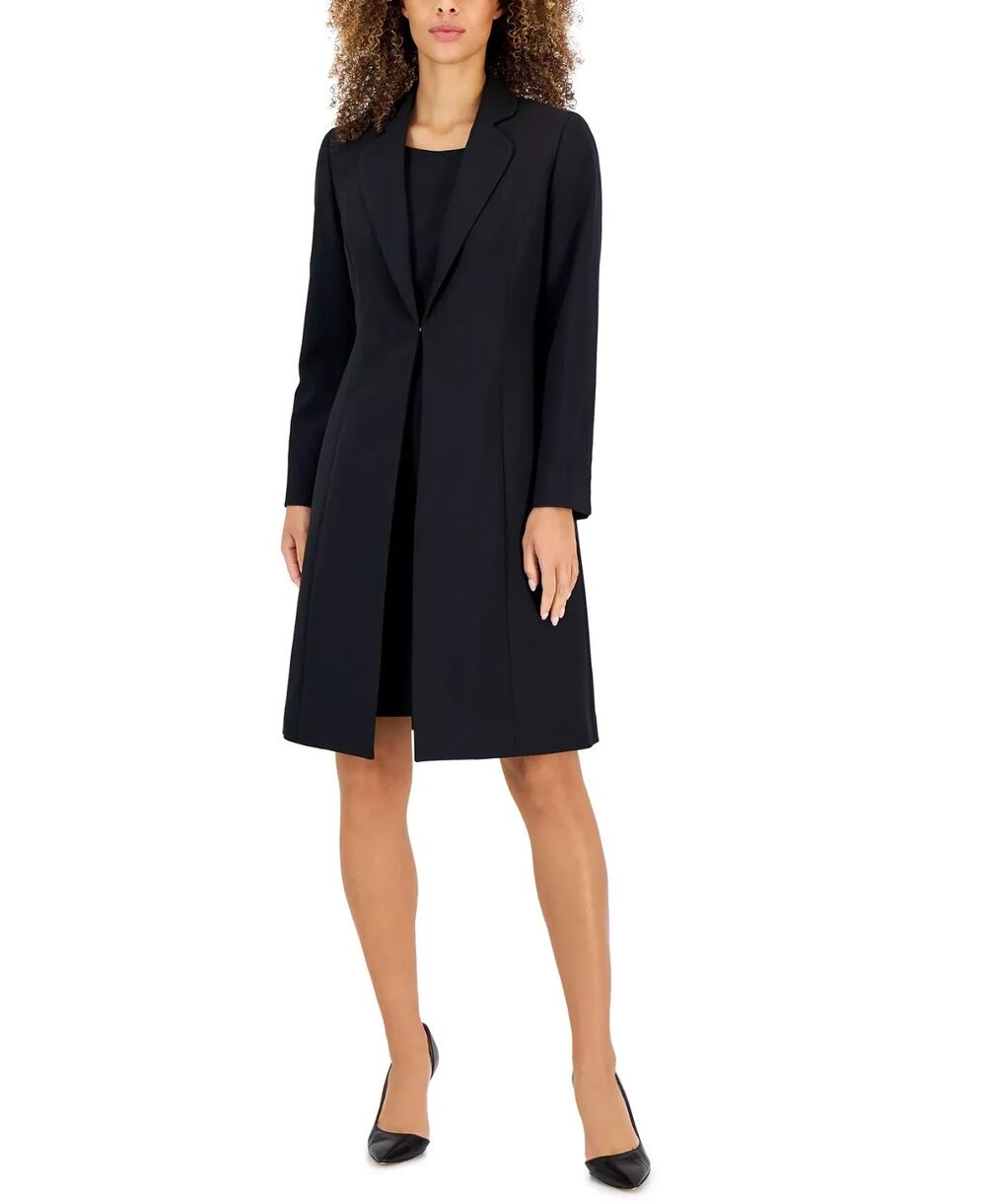 Le Suit Women's Crepe Topper Jacket & Sheath Dress Outfit Black Size 6 3772